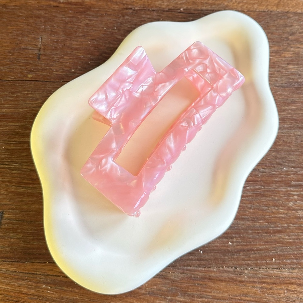 Pink Marble Rectangle Hair Claw Clip Coquette Clean Girl Balletcore Aesthetic 4"